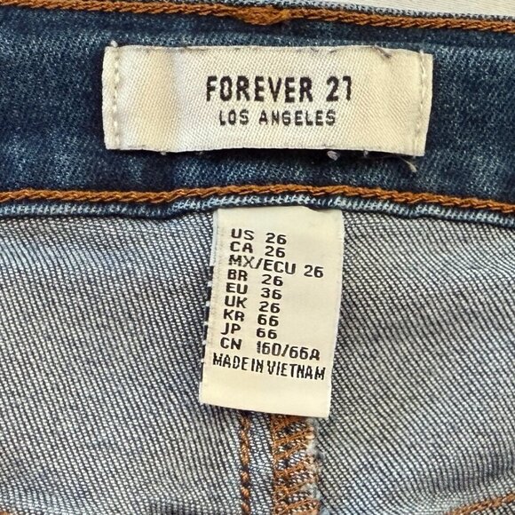 Forever 21 Curvy Fit High Rise Stretchy Rolled Cuff Blue Denim Jean Shorts - Picture 6 of 9